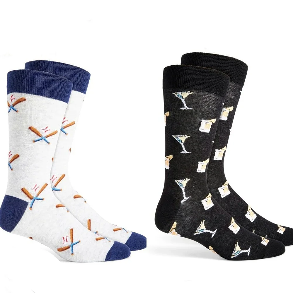 Club Room Cocktail & Baseball Crew Socks Men's One Size Black/Grey 2 Pairs